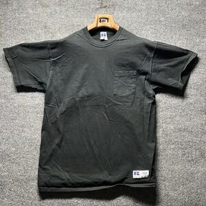 Russell Athletic Blank T Shirt Mens 2XL Black Pocket Tee Made in USA Y2K